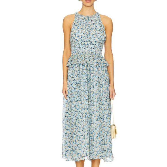 Ulla Johnson 100% Silk Adeline Dress $790 Size 4 Blue Floral - Picture 1 of 11